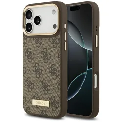 Custodia MagSafe per Apple iPhone 17 Pro Max, Guess, 4G Logo Plate, Marrone