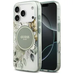 Custodia MagSafe per Apple iPhone 17 Pro, Guess, IML Flower and Tonal Circle, Verde