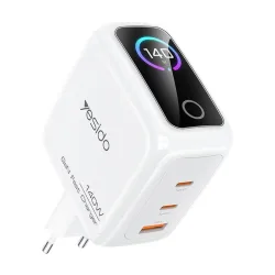 Caricatore da rete Yesido YC114 Display, 140W, 5A, 1 x USB-A - 2 x USB-C, Bianco