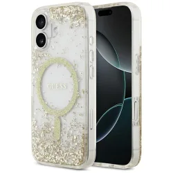 Custodia MagSafe per Apple iPhone 17, Guess, Resin Bottom Glitter, Dorata