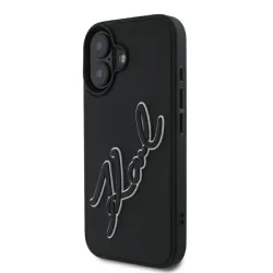 Custodia per Apple iPhone 16, Karl Lagerfeld, 3D Rubber Signature, Nera