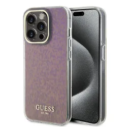 Custodia per Apple iPhone 15 Pro, Guess, IML Faceted Mirror Disco Iridescent, Rosa