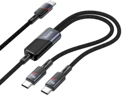 Cavo Dati e Ricarica USB-C - 2 x USB-C HOCO U139 2in1, 100W, 1.2m, Nero