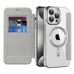 Custodia MagSafe per Apple iPhone 15 Pro Max, Techsuit, SmartMag Book, Grigio
