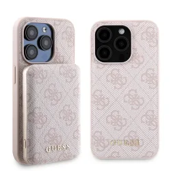 Custodia MagSafe per Apple iPhone 15 Pro, Guess, Powerbank 4G Metal Logo, Rosa
