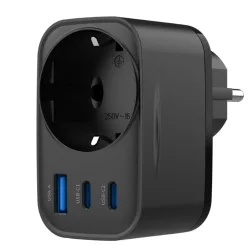 Caricabatterie da Rete HAVIT UC142, 30W, 3A, 1 x USB-A - 2 x USB-C - 1 x Schuko, Nero