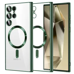 Custodia MagSafe per Samsung Galaxy S24 Ultra S928, Techsuit, Luxury Crystal, Verde Scuro