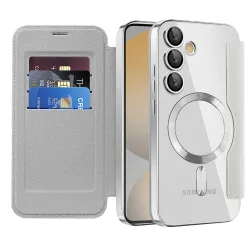 Custodia MagSafe per Samsung Galaxy S24 FE S721, Techsuit, SmartMag Book, Grigio