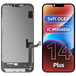 Display con Touchscreen MP compatibile con Apple iPhone 14 Plus, con Cornice, Versione Soft OLED FHD IC Movable, Nero