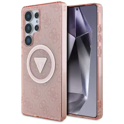 Custodia MagSafe per Samsung Galaxy S25 Ultra S938, Guess, IML Glitter 4G Circle Triangle, Rosa