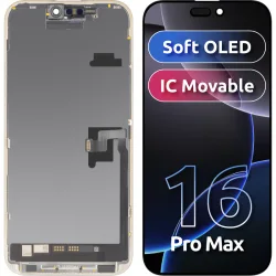 Display con Touchscreen MP compatibile con Apple iPhone 16 Pro Max, con Cornice, Versione Soft OLED FHD IC Movable, Nero