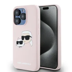 Custodia MagSafe per Apple iPhone 15 Pro Max, Karl Lagerfeld, Silicone Karl & Choupette, Rosa