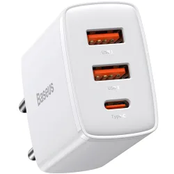 Caricatore di rete Baseus Compact, 30W, 1 x USB-C - 2 x USB-A, bianco CCXJ-E02