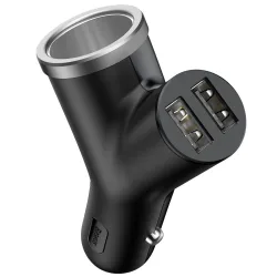 Caricabatterie Auto Baseus Y Type, 40W, 3.4A, 2 x USB-A - 1 x Estensione Accendisigari, Nero CCALL-YX01