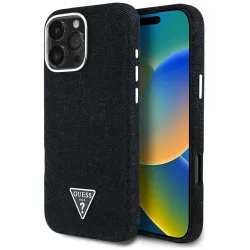 Custodia MagSafe per Apple iPhone 16 Pro, Guess, Denim Triangle Logo, Nera