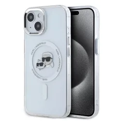 Custodia MagSafe per Apple iPhone 15, Karl Lagerfeld, IML Metal Karl & Choupette's Heads, Bianca