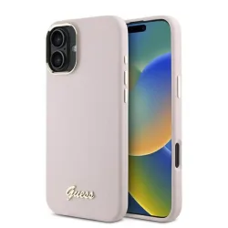Custodia per Apple iPhone 16 Plus, Guess, Script Metal Logo & Frame, Rosa