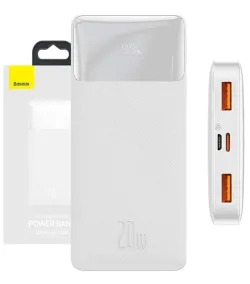 Batteria Esterna Baseus Bipow, 10000mAh, 20W, QC + PD, 1 x USB-C - 2 x USB-A, Bianca PPBD050502