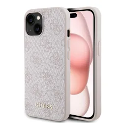 Custodia per Apple iPhone 15, Guess, 4G Metal Gold Logo, Rosa