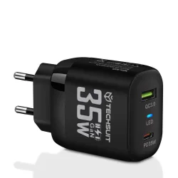 Caricabatterie Rete Techsuit CHPD174, 35W, 3A, 1 x USB-A - 1 x USB-C, Nero