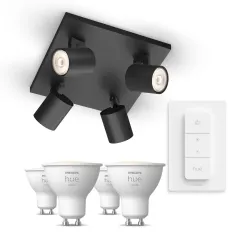 Philips Runner Base Nera Per 4 Faretti + Telecomando Dimmer Switch + 3 Faretti Connessi Gu10 White