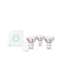 Philips Hue White & Color Ambiance Essential Starter Kit: 3 Lampadine Connesse Gu10 (345 Lm) + Smart Button