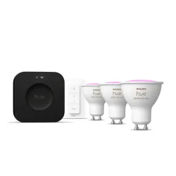 Philips Hue White & Color Ambiance Starter Kit: 3 Lampadine Gu10 + Dimmer + Hue Bridge Pro