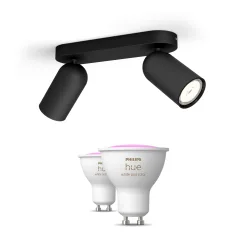 Philips Pongee Base Nera Per 2 Faretti + 2 Faretti Connessi Gu10 White & Color Ambiance