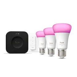 Philips Hue White & Color Ambiance Starter Kit: 3 Lampadine Intelligenti E27 + Dimmer +hue Bridge Pro