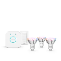 Philips Hue White & Color Ambiance Essential Starter Kit: 3 Lampadine Connesse Gu10 (345 Lm) + Dimmer Switch