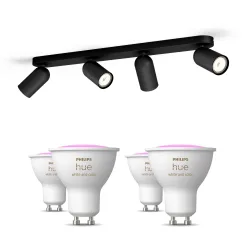 Philips Pongee Base Nera Per 4 Faretti + 4 Faretti Connessi Gu10 White & Color Ambiance