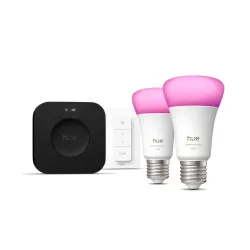 Philips Hue White & Color Ambiance Starter Kit: 2 Lampadine Intelligenti E27 + Dimmer +hue Bridge Pro