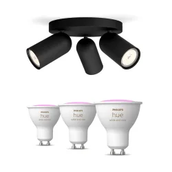 Philips Pongee Base Nera Per 3 Faretti + 3 Faretti Connessi Gu10 White & Color Ambiance