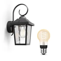 Philips Buzzard Lampada Da Parete Per Esterni Nera + Lampadina Connessa Con Filamento E27 White
