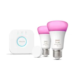 Philips Hue White & Color Ambiance Starter Kit: 2 Lampadine Connesse E27 (1100) + Hue Smart Button
