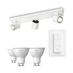 Philips Runner Base Bianca Per 3 Faretti + Telecomando Dimmer Switch + 3 Faretti Connessi Gu10 White