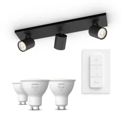 Philips Runner Base Nera Per 3 Faretti + Telecomando Dimmer Switch + 3 Faretti Connessi Gu10 White