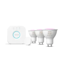 Philips Hue White & Color Ambiance Starter Kit: 3 Faretti Connessi Gu10 + Hue Smart Button