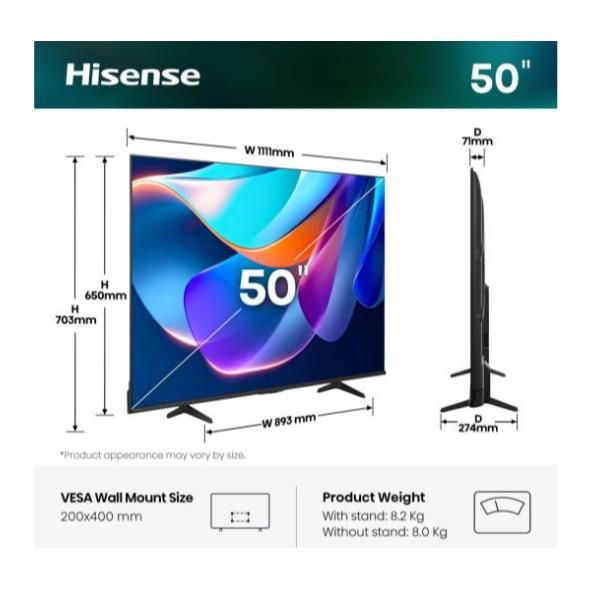 Hisense 50 A69S 4K UHD SMART VIDAA 6942351430300