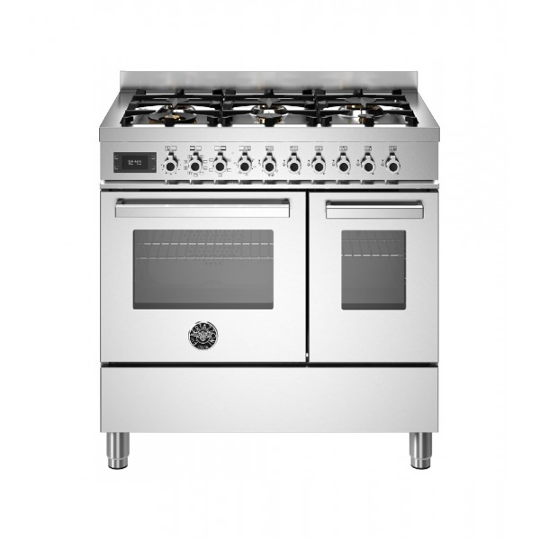 Cucina Libera Installazione 90 cm Bertazzoni Piano a Gas 6 Fuochi Doppio Forno Elettrico Serie Professional Acciaio Inox PRO96L2EXT