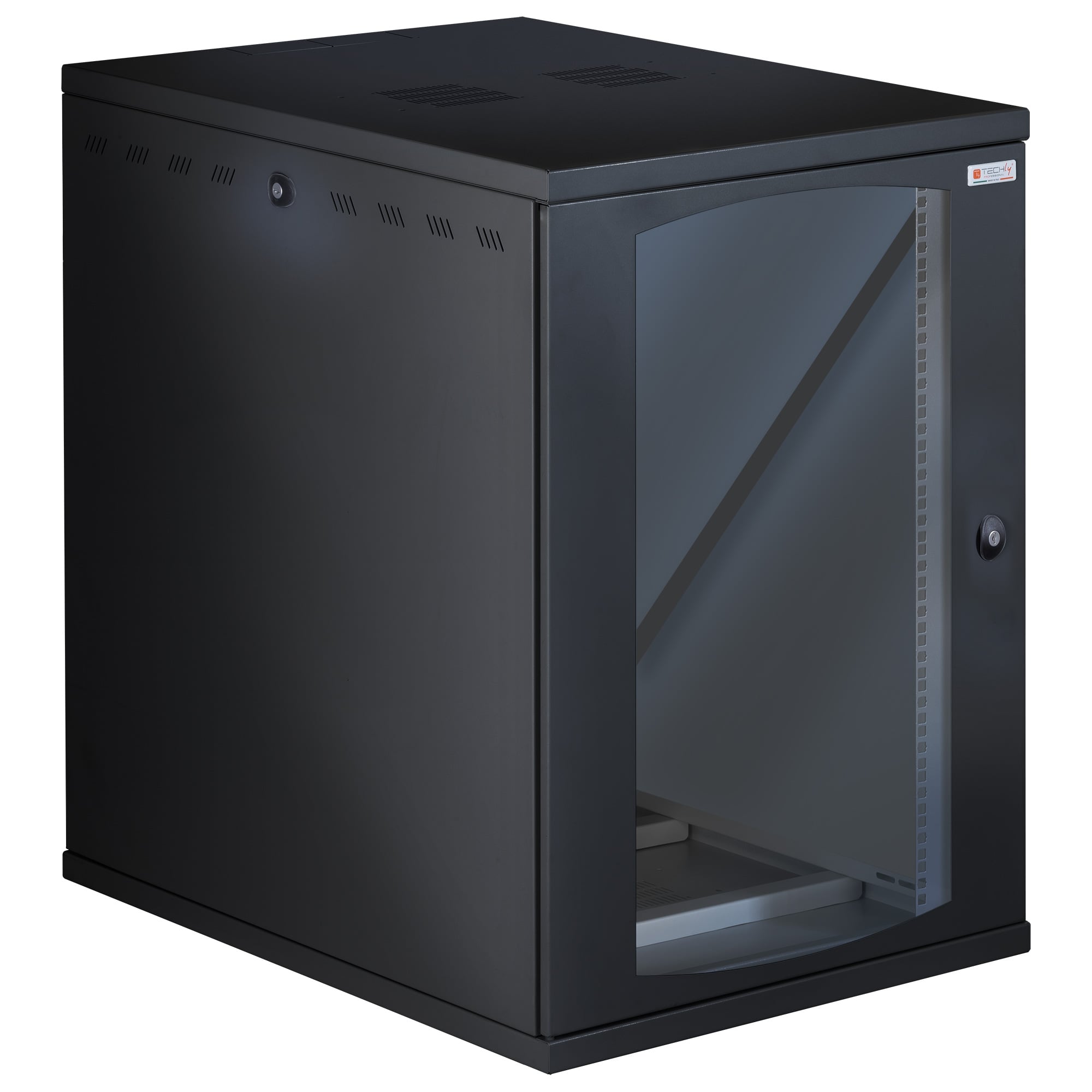 Techly Professional Armadio Rack 19'' a Muro 16U P 800mm L 600mm Porta Vetro Nero