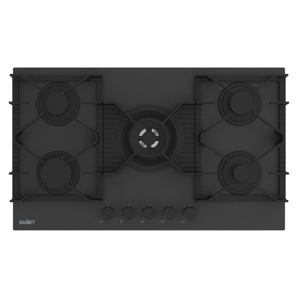 Piano cottura Samet Zacinto 90 a gas da incasso 5 fuochi 90 cm. in vetro temperato satinato opaco nero