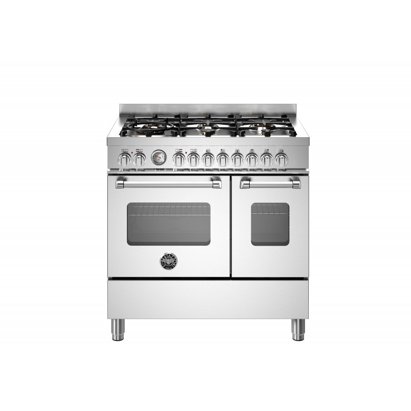 Cucina Libera Installazione 90 cm Bertazzoni Piano a Gas 6 Fuochi con Doppio Forno Elettrico Serie Master Acciaio Inox MAS96L2EXT