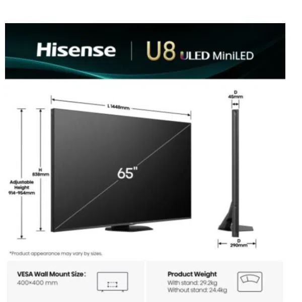 Hisense 65 U8Q MINI LED 4K UHD SMART 165HZ 6942351419367 — 2