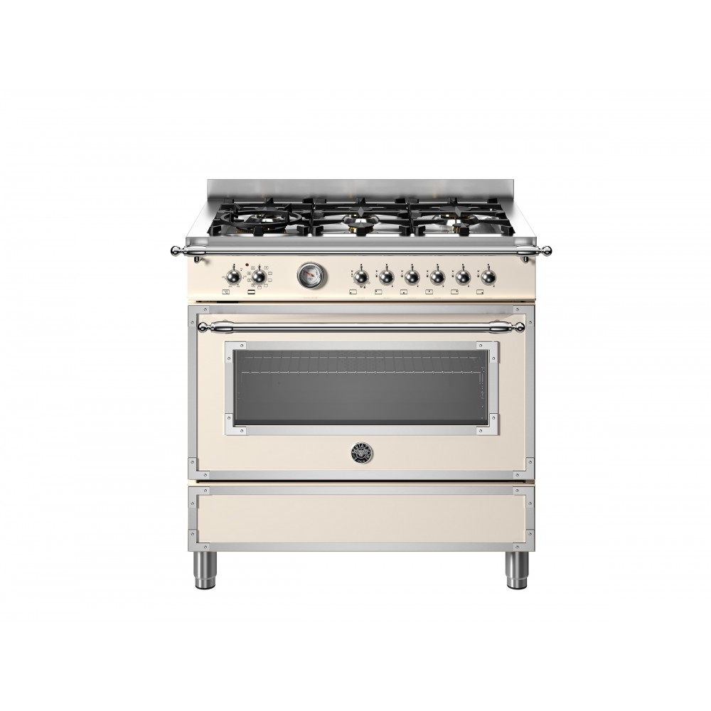 Cucina Libera Installazione 90 cm Bertazzoni Piano a Gas 6 Fuochi Forno Elettrico Serie Heritage Avorio HER96L1EAVT