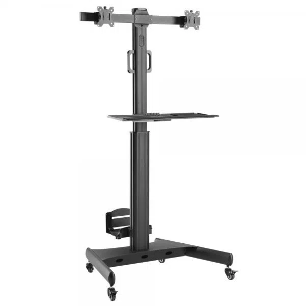 Techly Trolley da Pavimento con Mensola e Porta PC per 2 TV LCD/LED/Plasma 13-32''