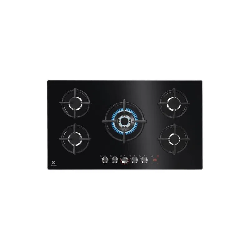 Electrolux KGG953753K Piano Cottura A Gas Flame Light Finitura Cristallo Temperato Nero Da 88 Cm