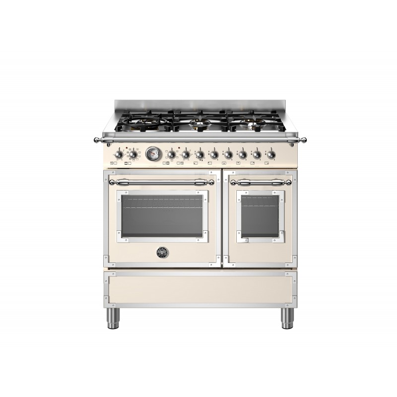 Cucina Libera Installazione 90 cm Bertazzoni Piano a Gas 6 Fuochi Doppio Forno Elettrico Serie Heritage Avorio HER96L2EAVT
