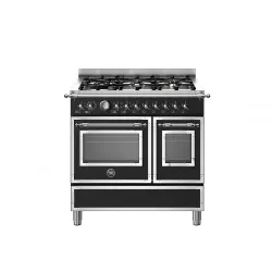 Cucina Libera Installazione 90 cm Bertazzoni Piano a Gas 6 Fuochi Doppio Forno Elettrico Serie Heritage Nero Opaco HER96L2ENET