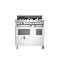 Cucina Libera Installazione 90 cm Bertazzoni Piano a Gas 6 Fuochi con Doppio Forno Elettrico Serie Master Acciaio Inox MAS96L2EXT